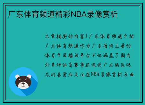 广东体育频道精彩NBA录像赏析